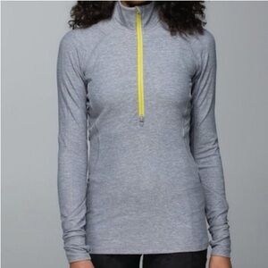 Lululemon Race Your Pace Half Zip Heather Gray Rulu Top Yellow Zip Size 6